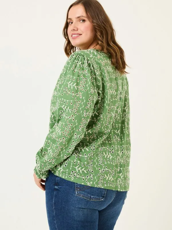 Fat Face Shirts and Blouses Women Light Green Jili 100 Cotton Embroidered Blouse