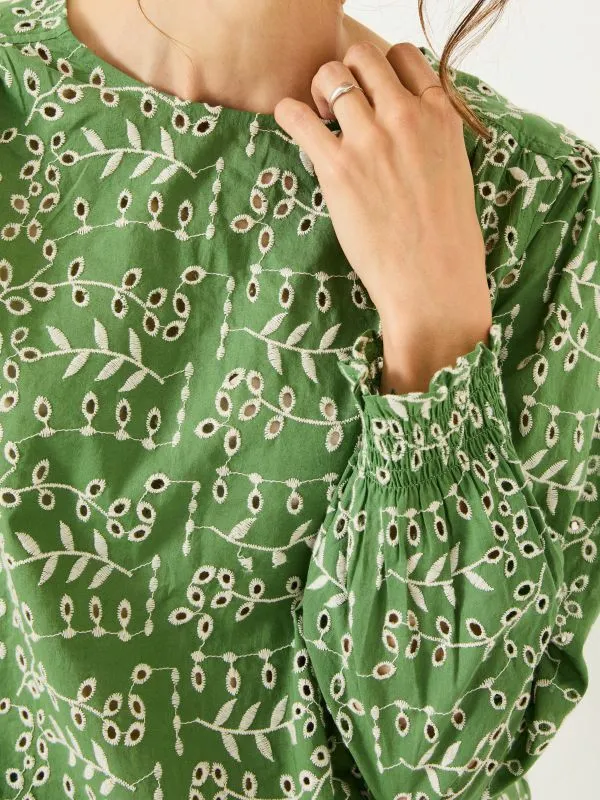Fat Face Shirts and Blouses Women Light Green Jili 100 Cotton Embroidered Blouse