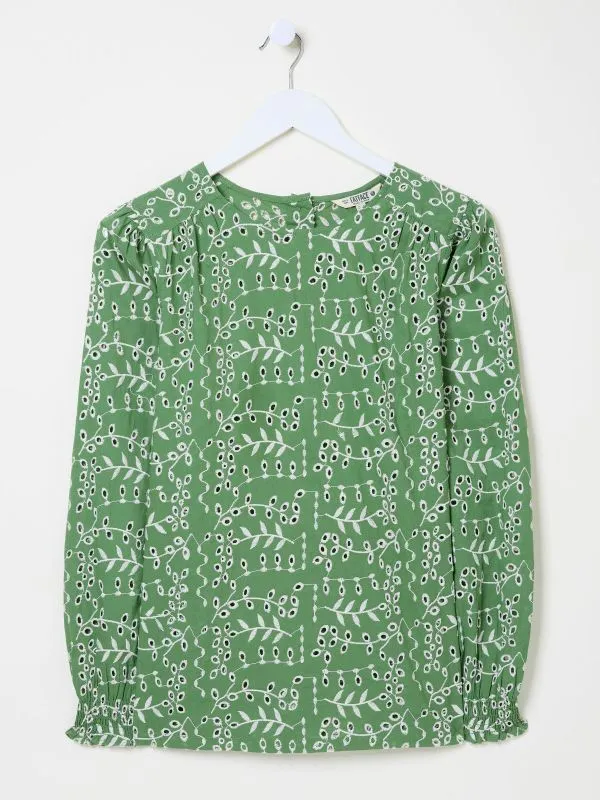 Fat Face Shirts and Blouses Women Light Green Jili 100 Cotton Embroidered Blouse