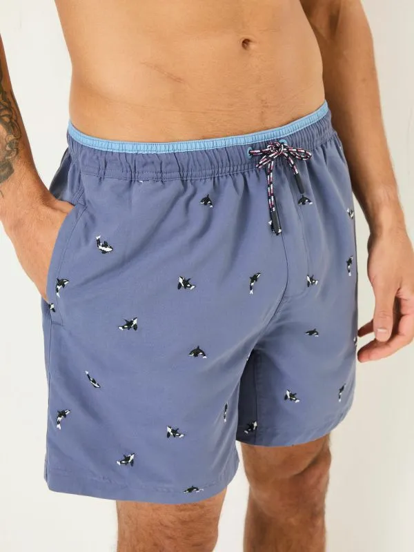 Fat Face Shorts Men Trevose Navy Whale Embroidered Swim Shorts