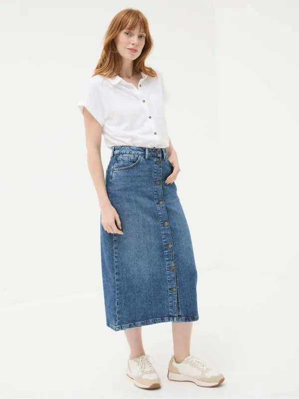 Fat Face Skirts Women Darna Blue Denim Midi Skirt