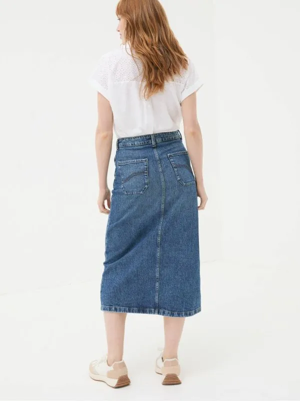 Fat Face Skirts Women Darna Blue Denim Midi Skirt
