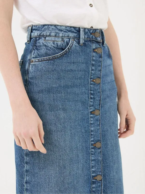 Fat Face Skirts Women Darna Blue Denim Midi Skirt
