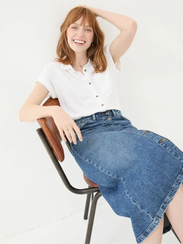 Fat Face Skirts Women Darna Blue Denim Midi Skirt