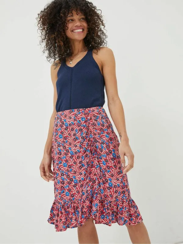 Fat Face Skirts Women Red Cece Woodblock Meadow Skirt