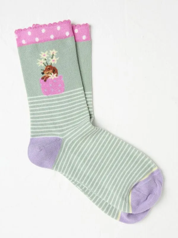 Fat Face Socks Women Green Dog In A Flower Pot Socks