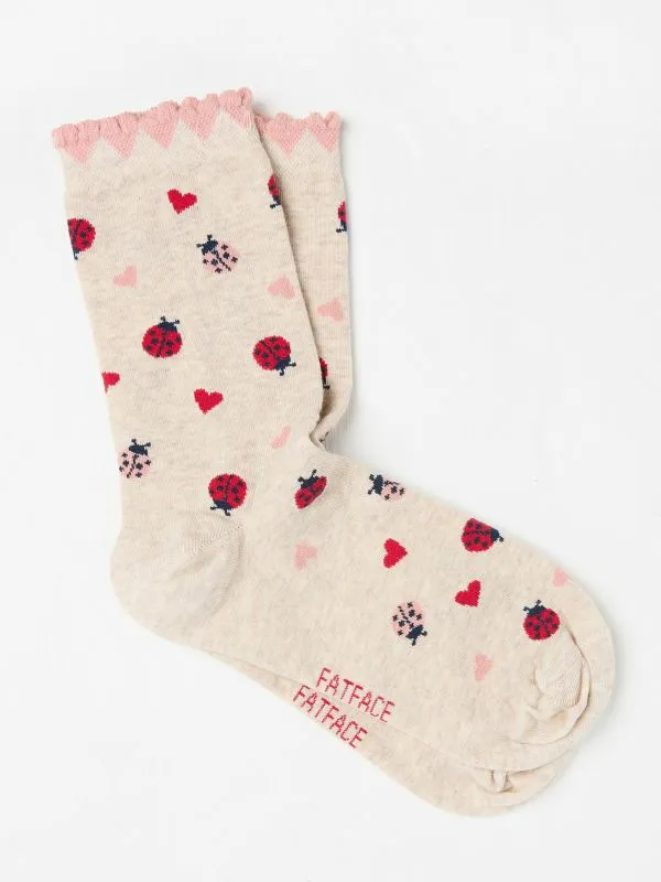 Fat Face Socks Women Oatmeal Ladybird Socks