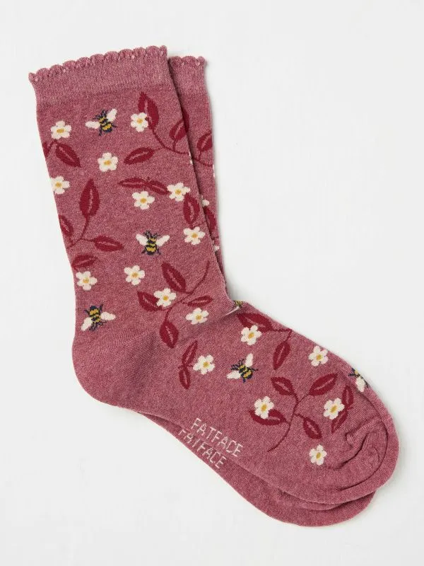 Fat Face Socks Women Purple Bee Floral Socks