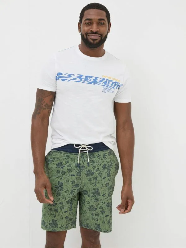 Fat Face Swimwear Men Camber Green Beach Print Swim Shorts