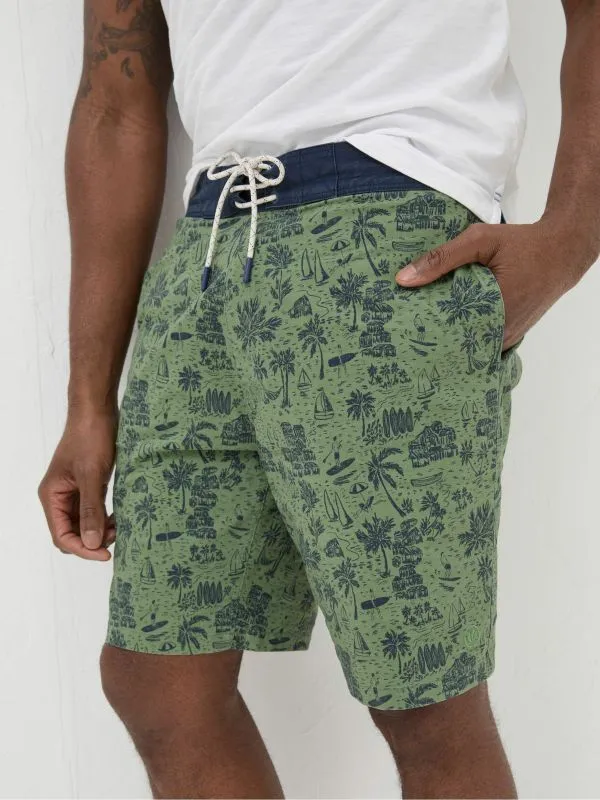 Fat Face Swimwear Men Camber Green Beach Print Swim Shorts