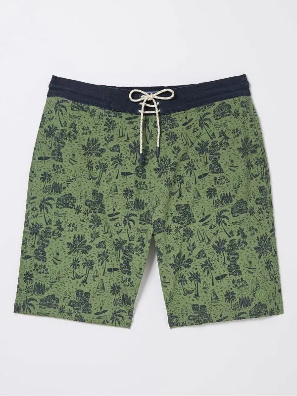 Fat Face Swimwear Men Camber Green Beach Print Swim Shorts
