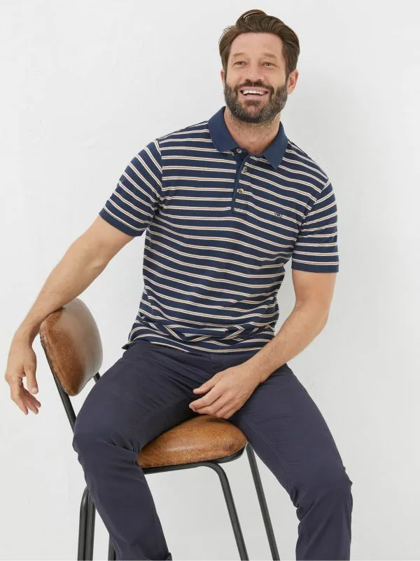 Fat Face Tall Collection Men Blue Stripe Polo Shirt