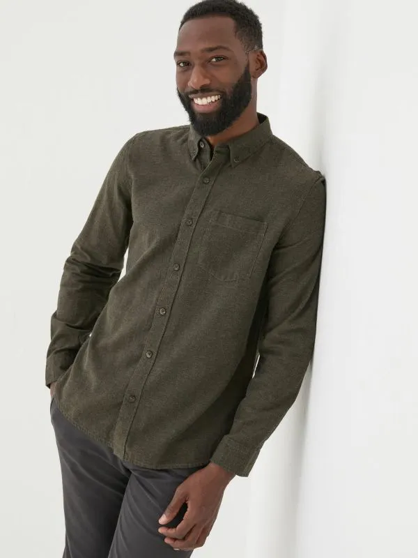 Fat Face Tall Collection Men Green Long Sleeve Oxlow Plain 100 Cotton Shirt