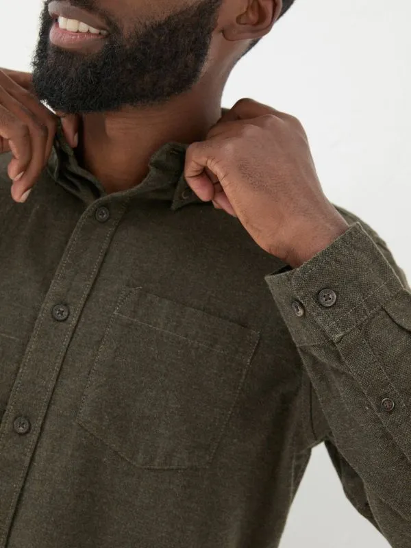 Fat Face Tall Collection Men Green Long Sleeve Oxlow Plain 100 Cotton Shirt