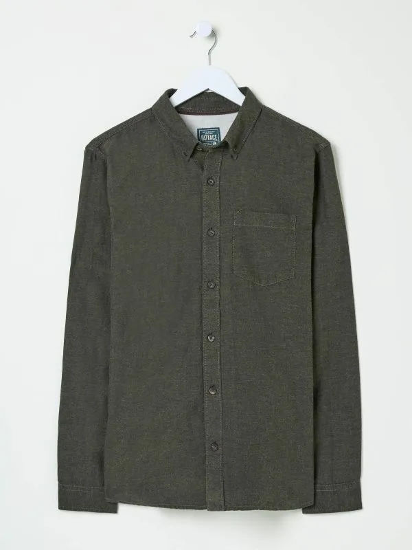 Fat Face Tall Collection Men Green Long Sleeve Oxlow Plain 100 Cotton Shirt