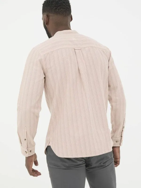 Fat Face Tall Collection Men Pink Long Sleeve Stripe Grandad Shirt