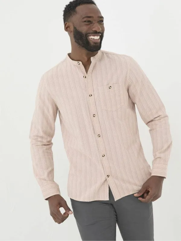 Fat Face Tall Collection Men Pink Long Sleeve Stripe Grandad Shirt
