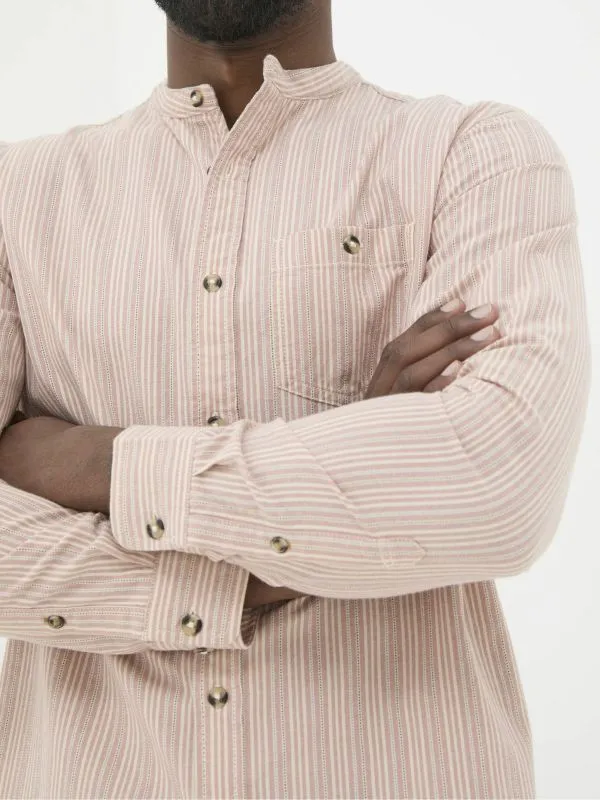 Fat Face Tall Collection Men Pink Long Sleeve Stripe Grandad Shirt