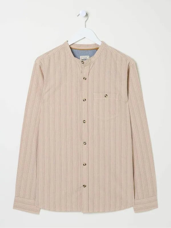 Fat Face Tall Collection Men Pink Long Sleeve Stripe Grandad Shirt