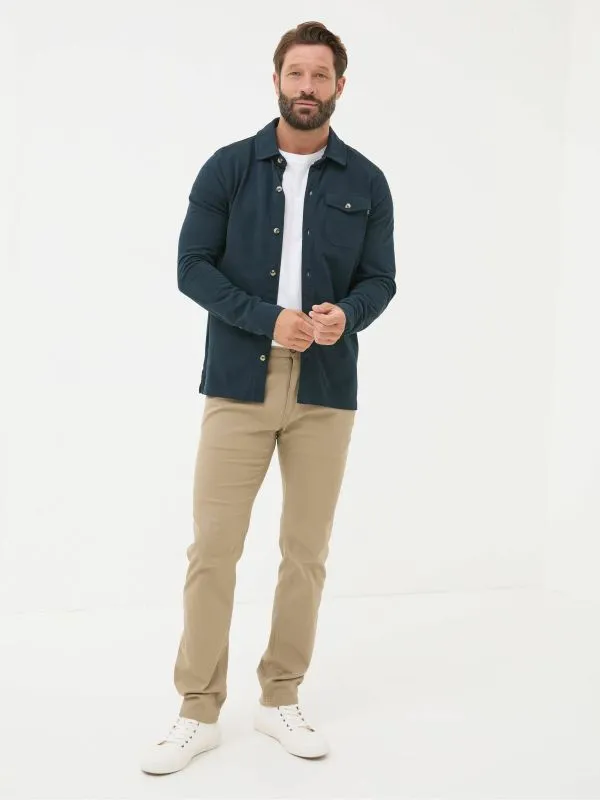 Fat Face Tops and TShirts Men Navy Blue Long Sleeve Pique Shirt