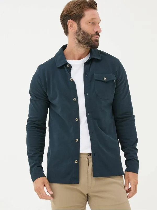 Fat Face Tops and TShirts Men Navy Blue Long Sleeve Pique Shirt