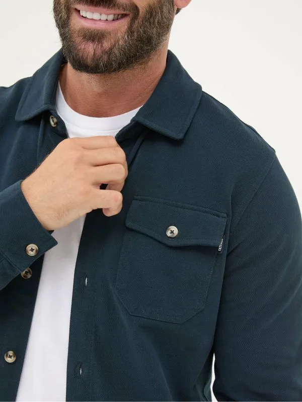 Fat Face Tops and TShirts Men Navy Blue Long Sleeve Pique Shirt