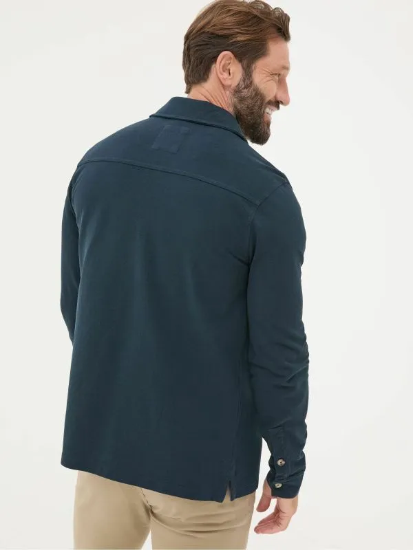 Fat Face Tops and TShirts Men Navy Blue Long Sleeve Pique Shirt