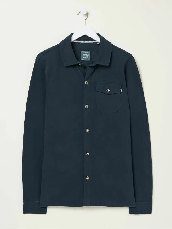 Fat Face Tops and TShirts Men Navy Blue Long Sleeve Pique Shirt