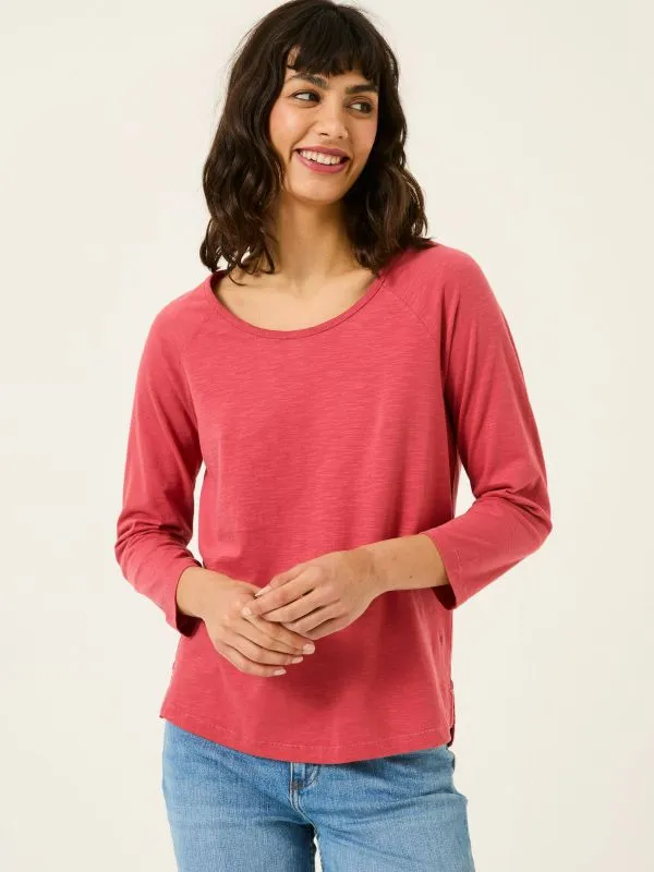 Fat Face Tops and TShirts Women Ava Dark Pink 100 Organic Cotton 34 Sleeve TShirt