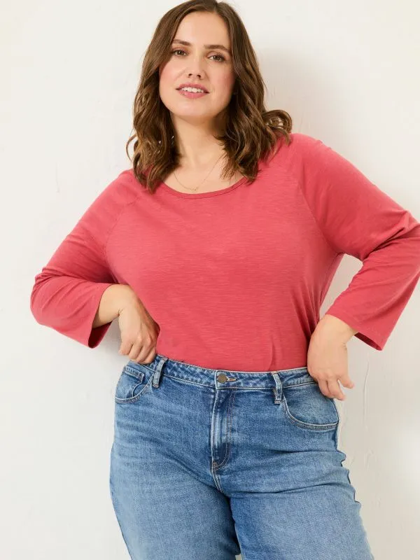 Fat Face Tops and TShirts Women Ava Dark Pink 100 Organic Cotton 34 Sleeve TShirt