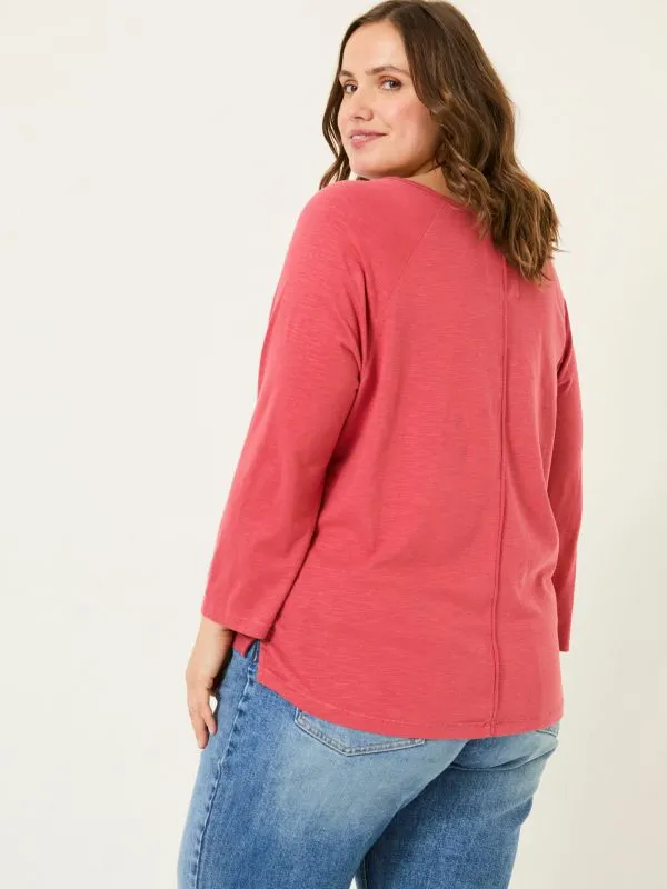 Fat Face Tops and TShirts Women Ava Dark Pink 100 Organic Cotton 34 Sleeve TShirt