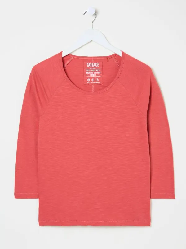 Fat Face Tops and TShirts Women Ava Dark Pink 100 Organic Cotton 34 Sleeve TShirt