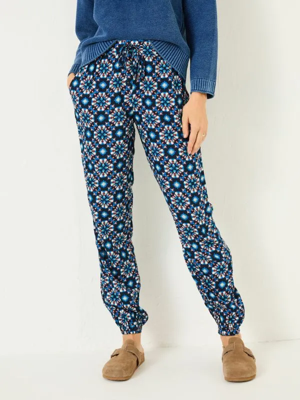 Fat Face Trousers and Leggings Women Lyme Blue Batik Geo Cuffed Jogger