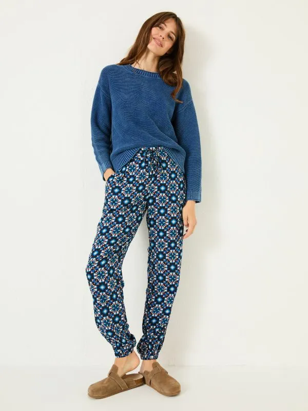 Fat Face Trousers and Leggings Women Lyme Blue Batik Geo Cuffed Jogger