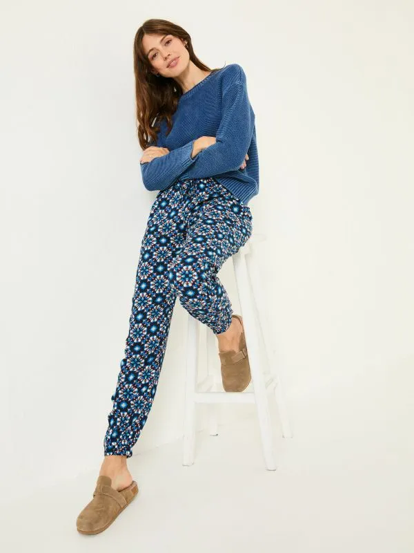Fat Face Trousers and Leggings Women Lyme Blue Batik Geo Cuffed Jogger