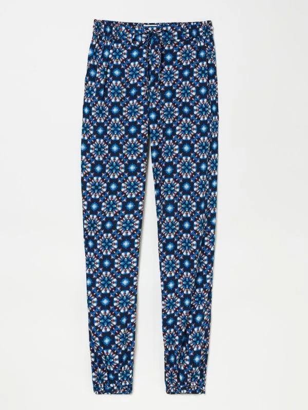 Fat Face Trousers and Leggings Women Lyme Blue Batik Geo Cuffed Jogger