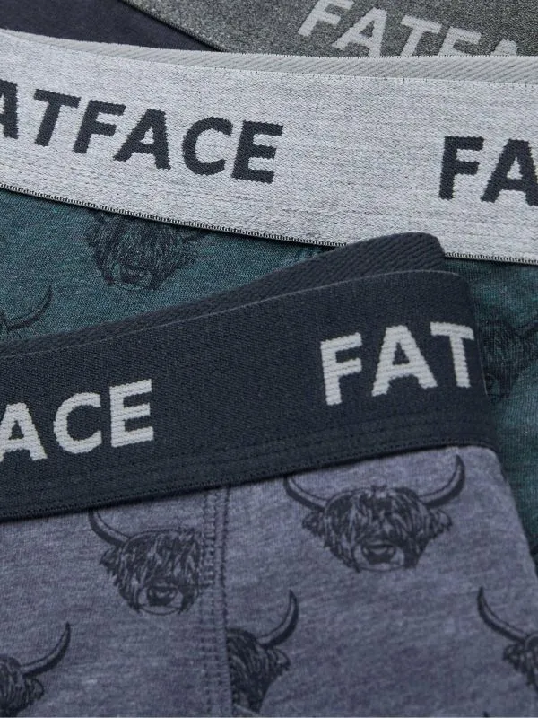 Fat Face Underwear Men Blue Highland Cow Cotton Boxers 3 Pack
