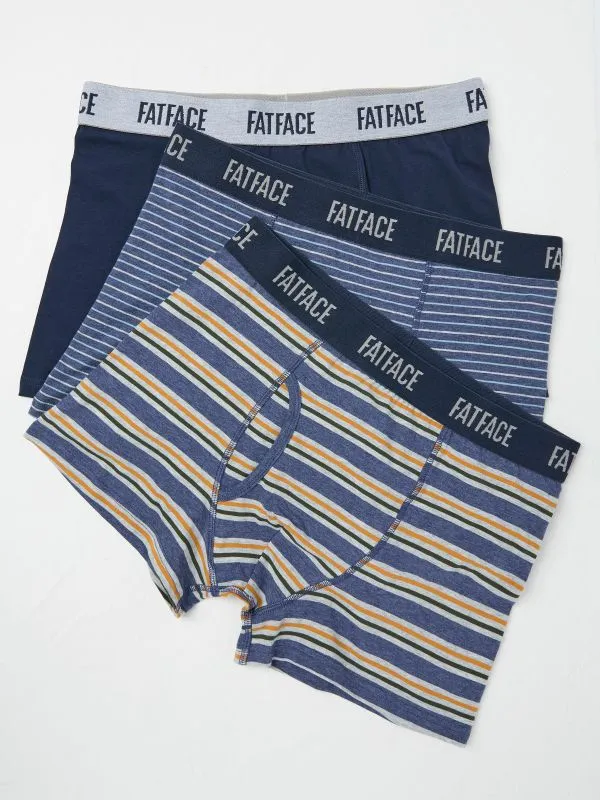 Fat Face Underwear Men Bristol Navy 3 Pack Of Stripe Boxers