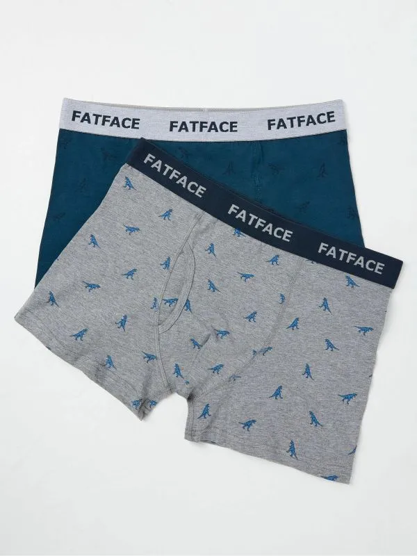 Fat Face Underwear Men Grey Dinosaur Boxers 2 Pack