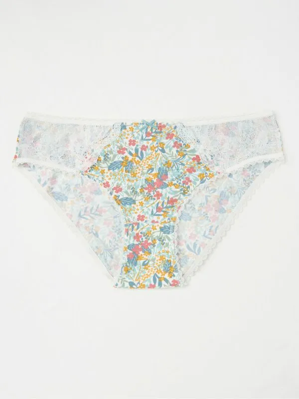 Fat Face Underwear Women Green Leaf Floral Mini Knickers