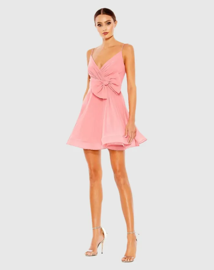 Faux Wrap Bow Detail Flowy Mini Dress Powder Blue Women Daytime Dresses Mac Duggal