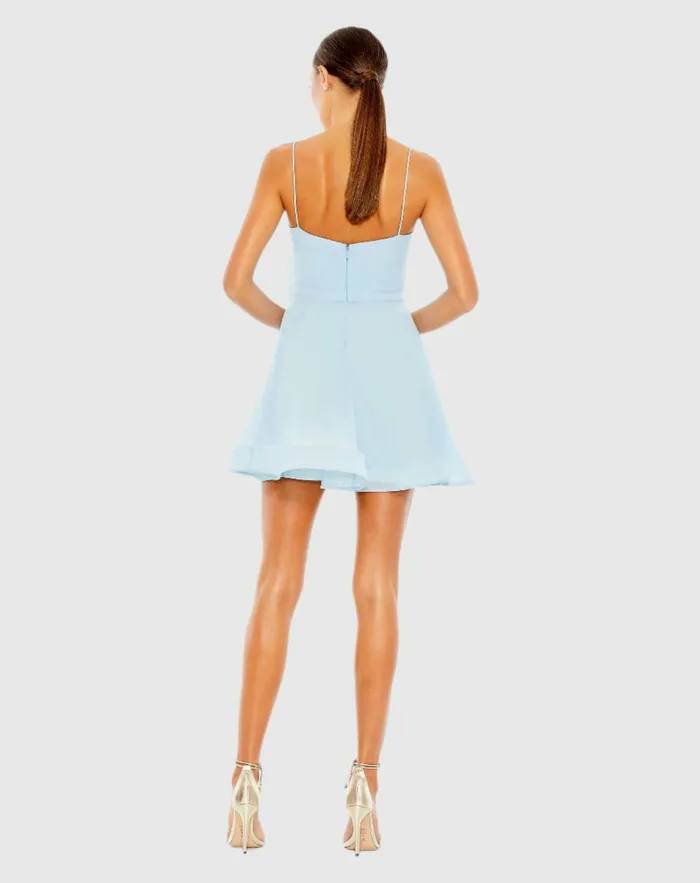 Faux Wrap Bow Detail Flowy Mini Dress Powder Blue Women Daytime Dresses Mac Duggal