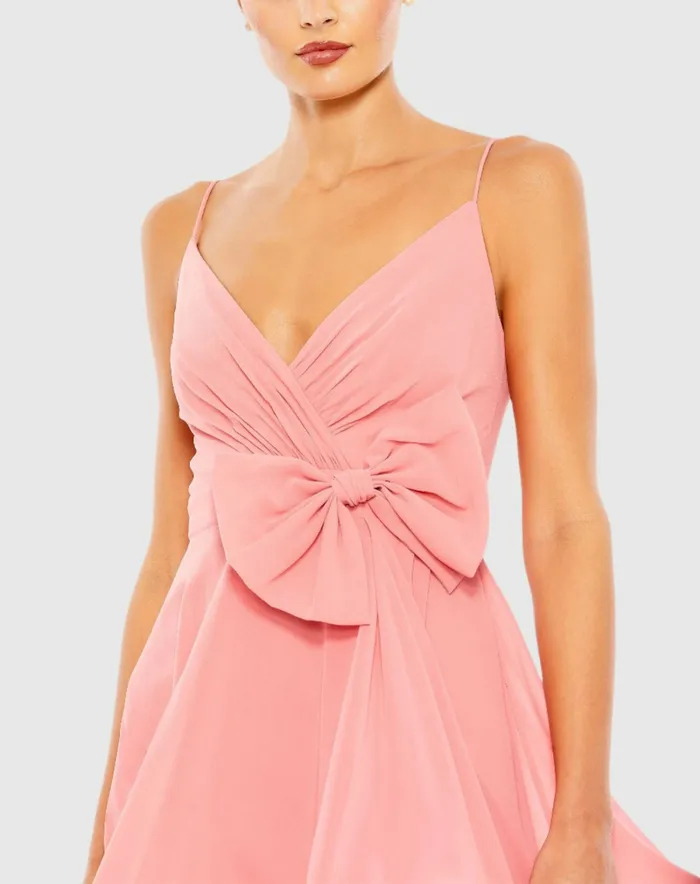 Faux Wrap Bow Detail Flowy Mini Dress Powder Blue Women Daytime Dresses Mac Duggal