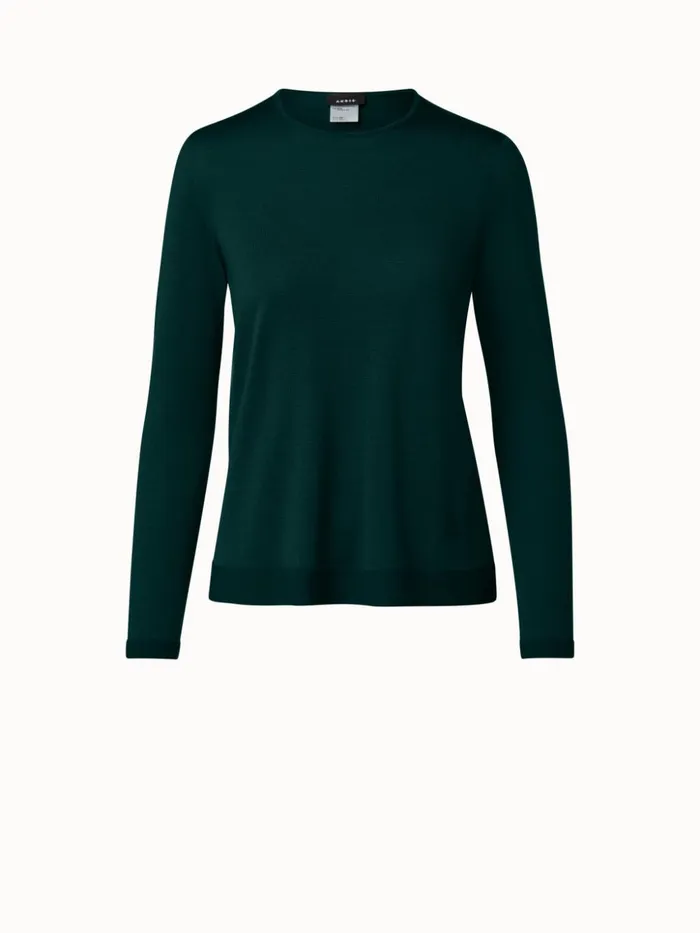 Fine Gauge Cashmere Silk Pullover Gallus Green Women Akris Knitwear