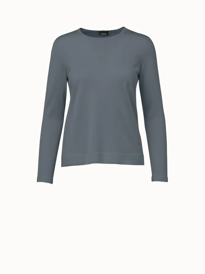 Fine Gauge Cashmere Silk Pullover Slate Women Akris Knitwear