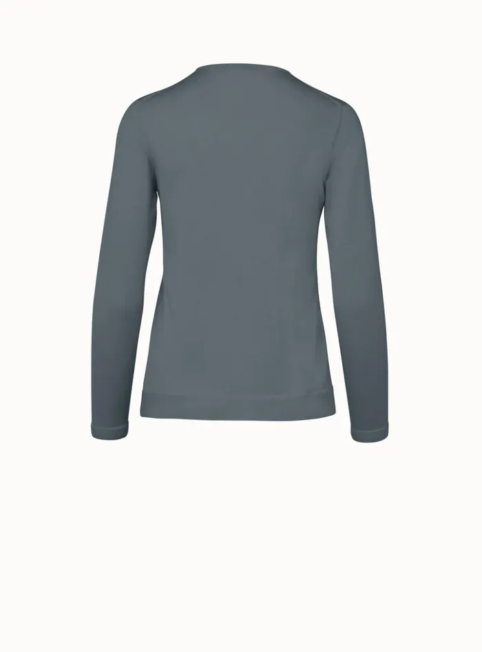 Fine Gauge Cashmere Silk Pullover Slate Women Akris Knitwear