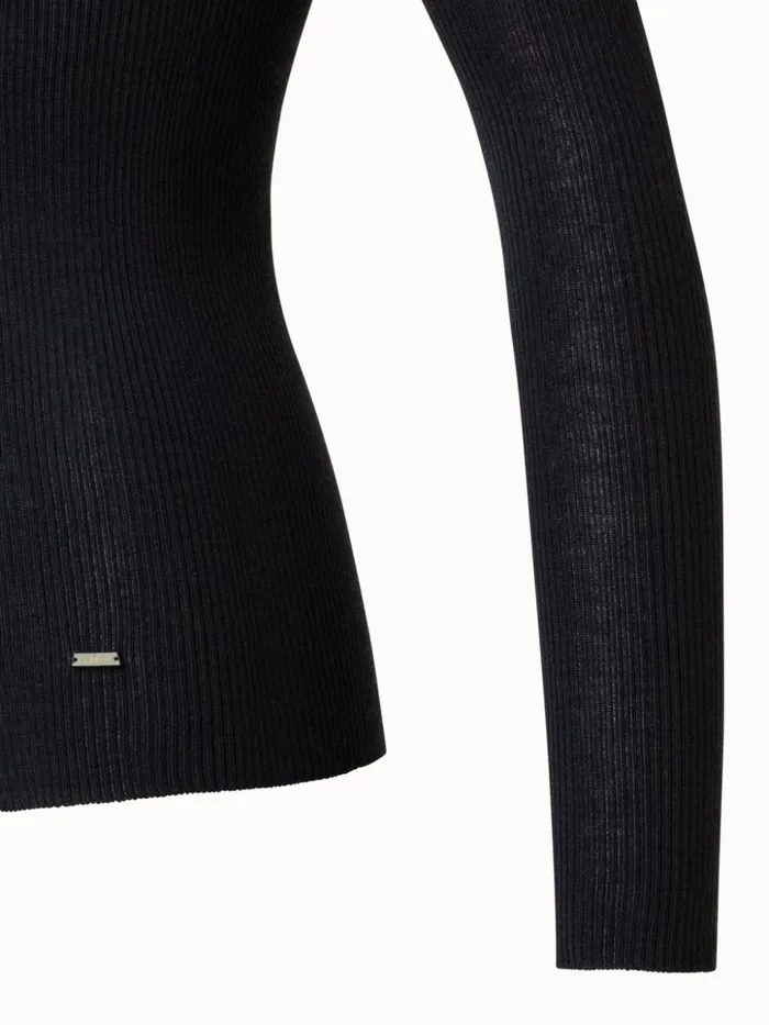Fine Rib Pullover From Cashmere Silk With Mock Neck Black Women Akris Cashmere