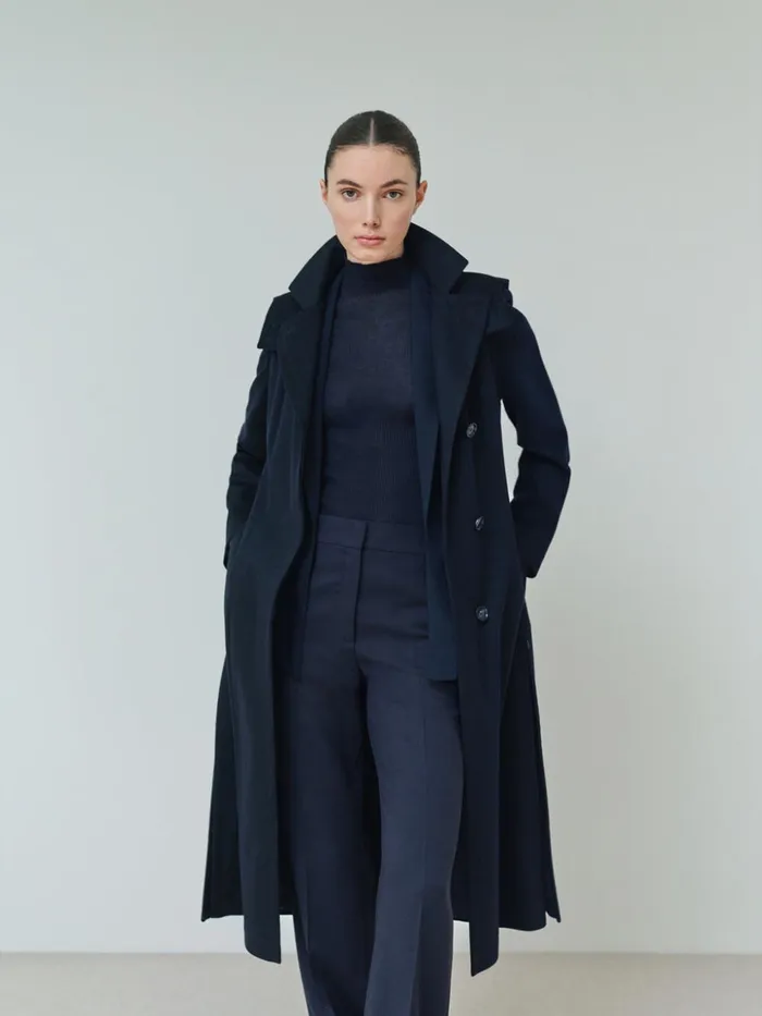 Fine Rib Pullover From Cashmere Silk With Mock Neck Dark Navy Women Akris Knitwear