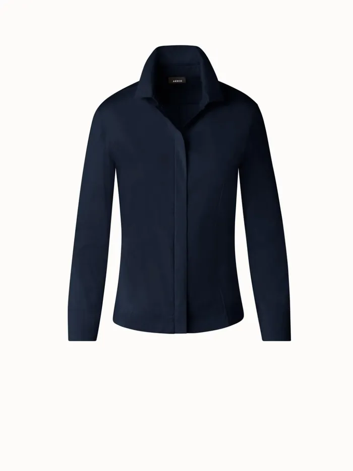 Fitted Cotton Blouse With Stretch Navy Women Akris Blouses