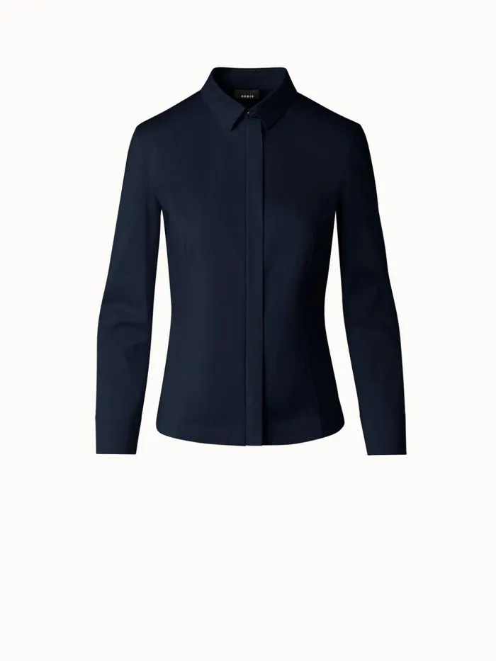 Fitted Cotton Blouse With Stretch Navy Women Akris Blouses